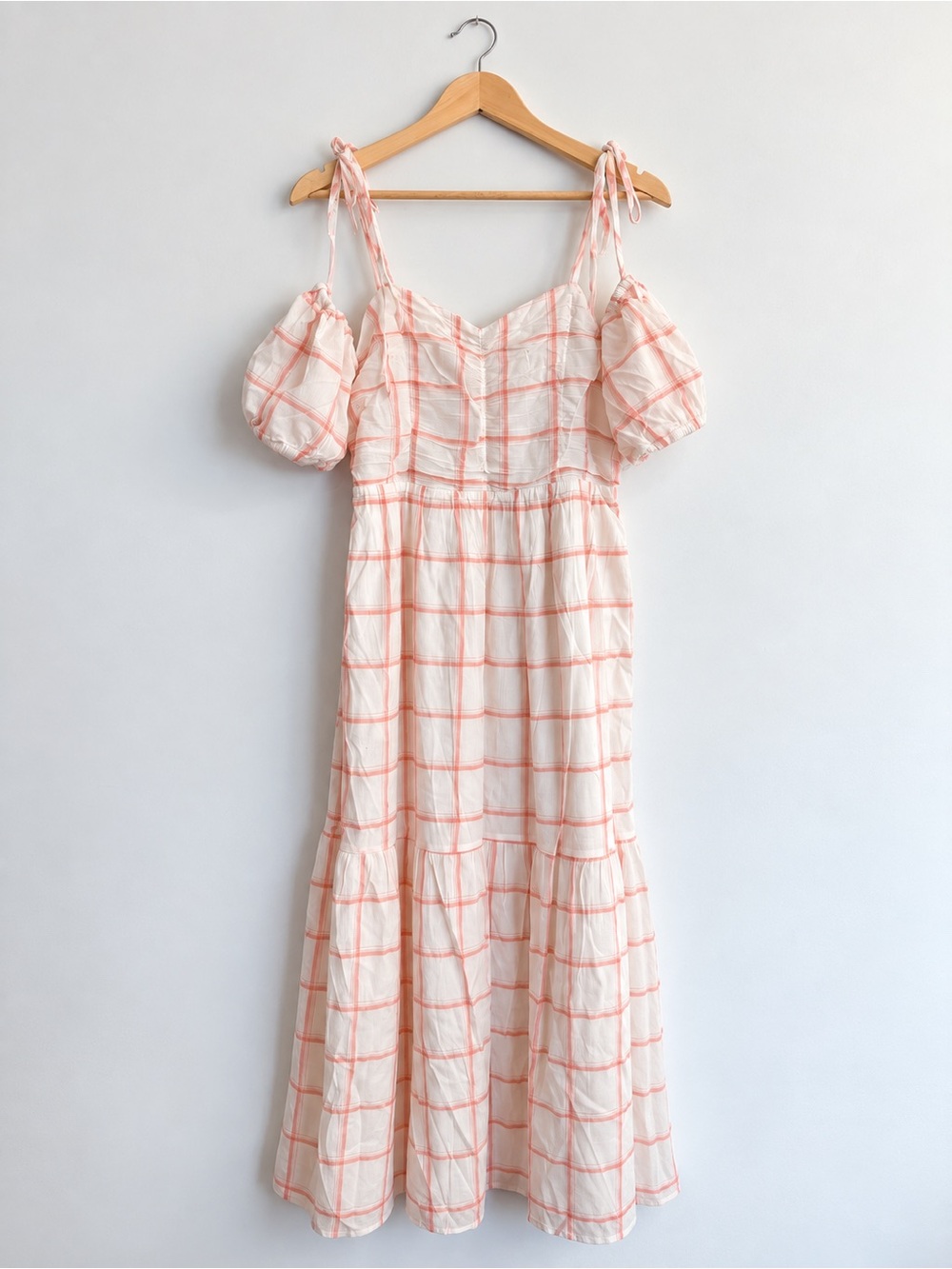 Universal Thread Pink & Orange Plaid Cold Shoulder Midi Dress β Size Large